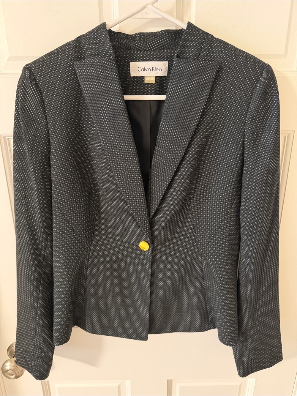 Calvin Klein Women's Dark Charcoal Textured Single-Button Blazer Career Size 4